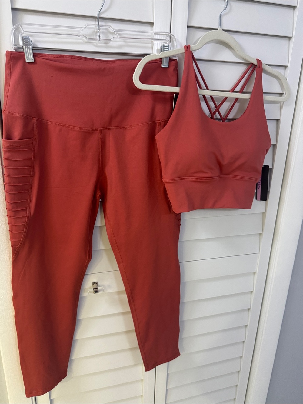 Women's High-Waist Active Leggings & Strappy Sports Bra Set - Rust